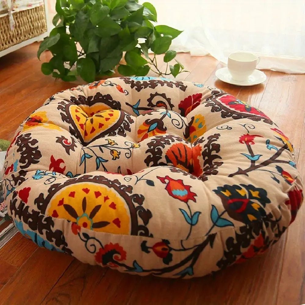 Virelle Maison - Coussin rond en coton épais, imprimé floral bohème | Virelle Maison