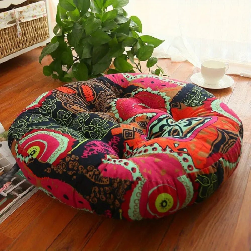 Virelle Maison - Coussin rond en coton épais, imprimé floral bohème | Virelle Maison