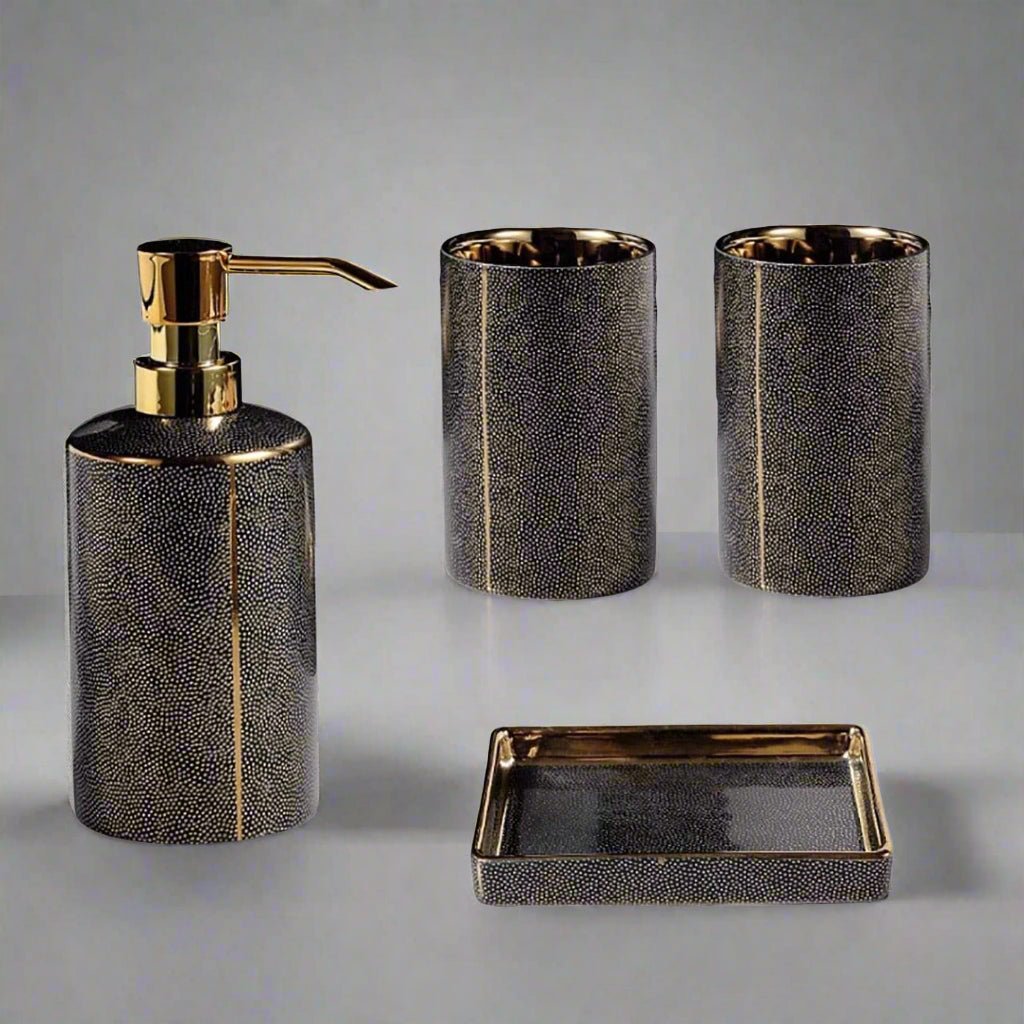 Virelle Maison - Ensemble accessoires salle de bain céramique bords dorés | Virelle Maison