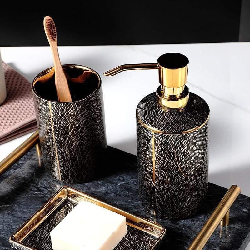 Virelle Maison - Ensemble accessoires salle de bain céramique bords dorés | Virelle Maison
