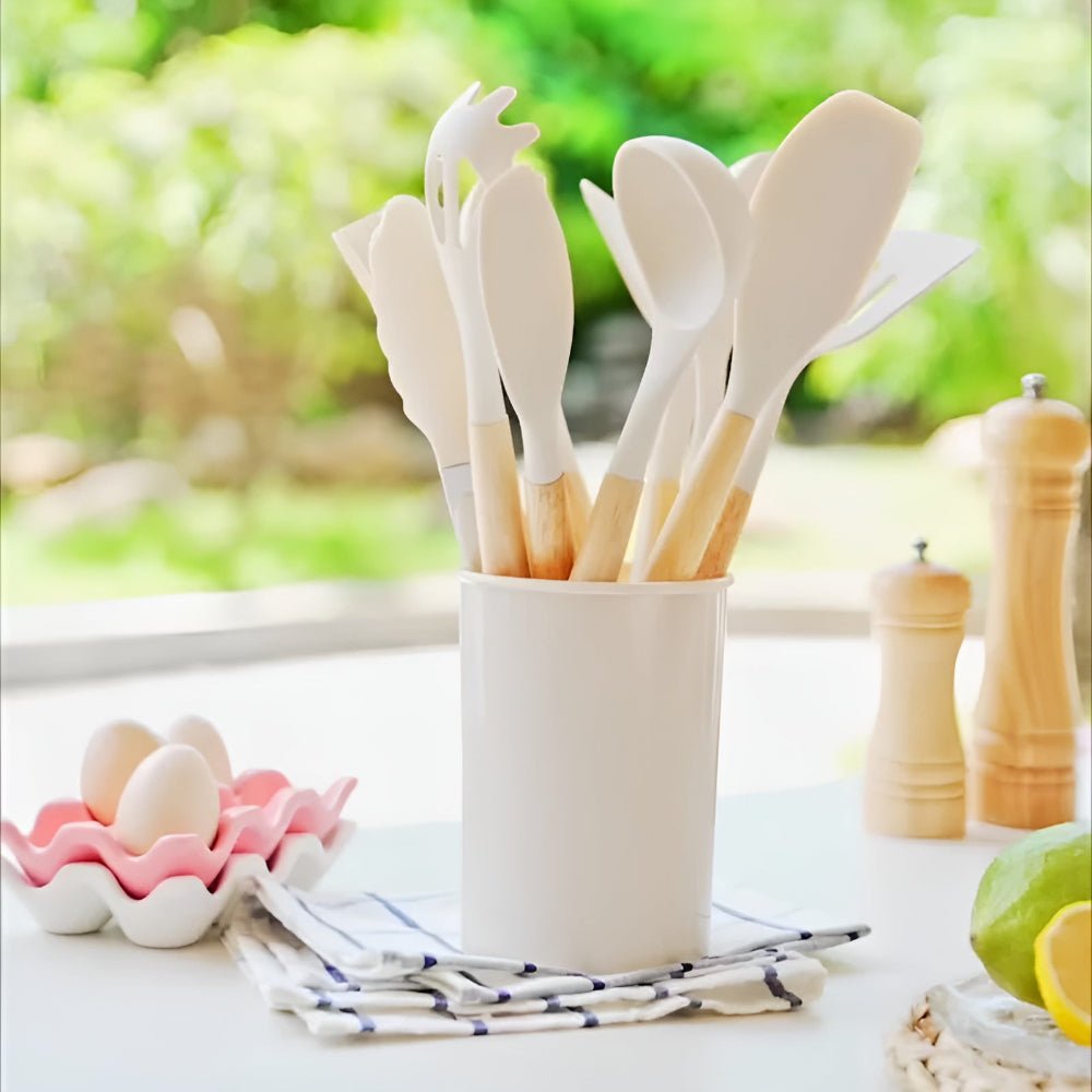 Virelle Maison - Ensemble ustensiles cuisine 12 pièces en silicone et bambou | Virelle Maison