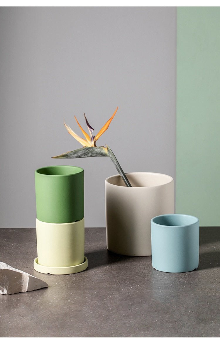 Cache-pot en céramique mate avec soucoupe | Virelle Maison