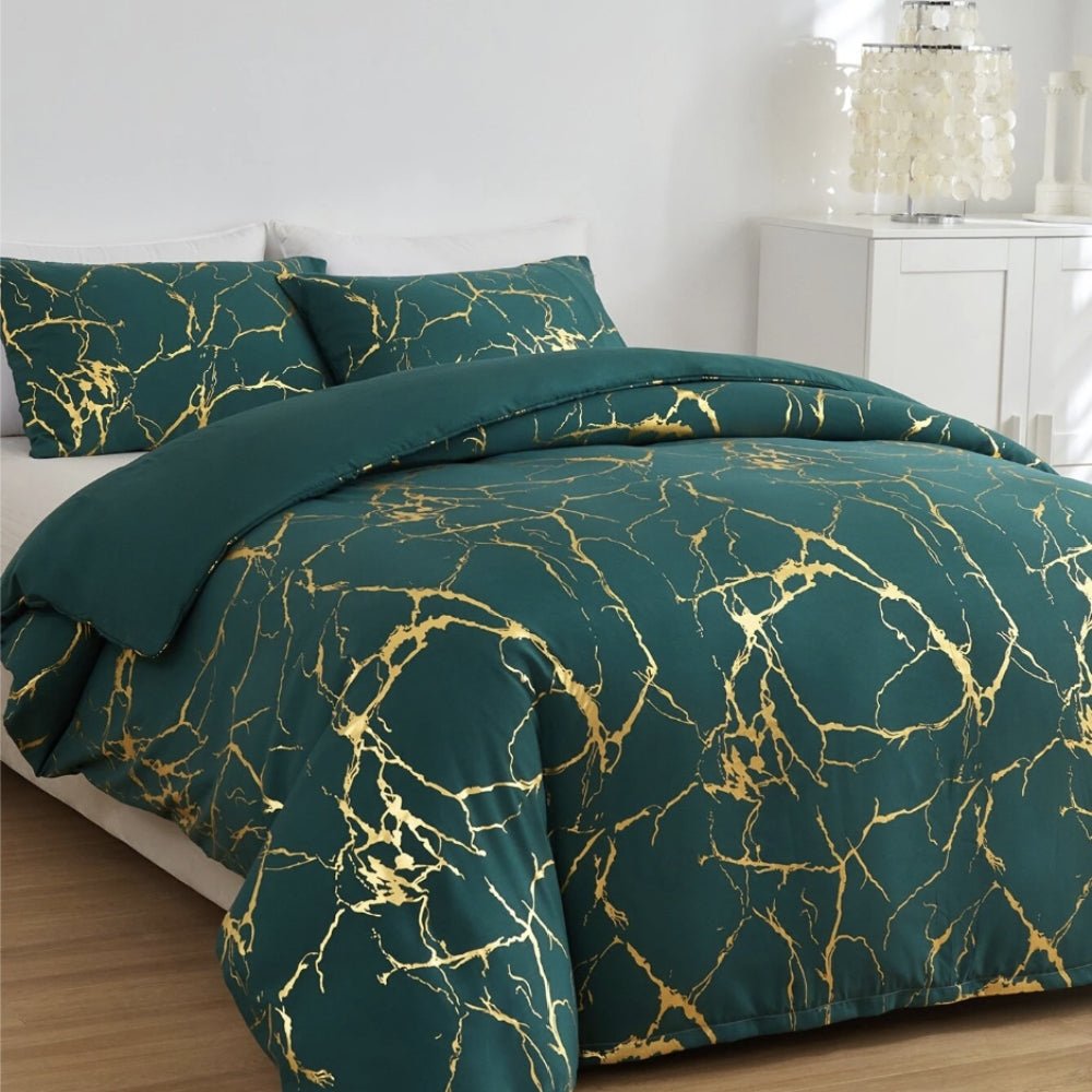 Virelle Maison - Housse de couette effet marbre en coton mélangé finition brillante