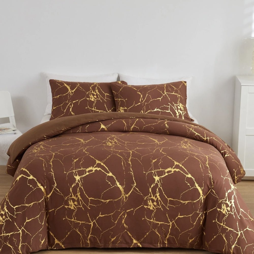 Virelle Maison - Housse de couette effet marbre en coton mélangé finition brillante