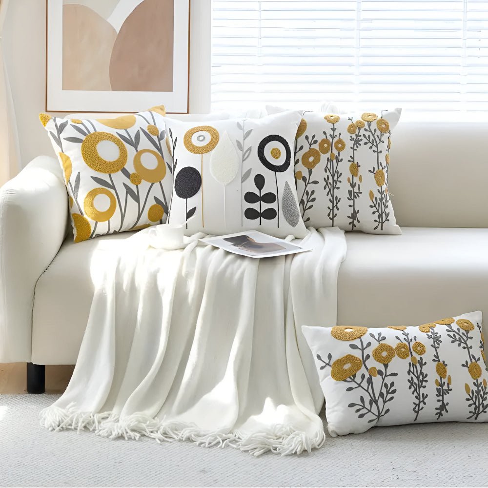 Virelle Maison - Housse de coussin décorative à broderie florale 45×45 cm