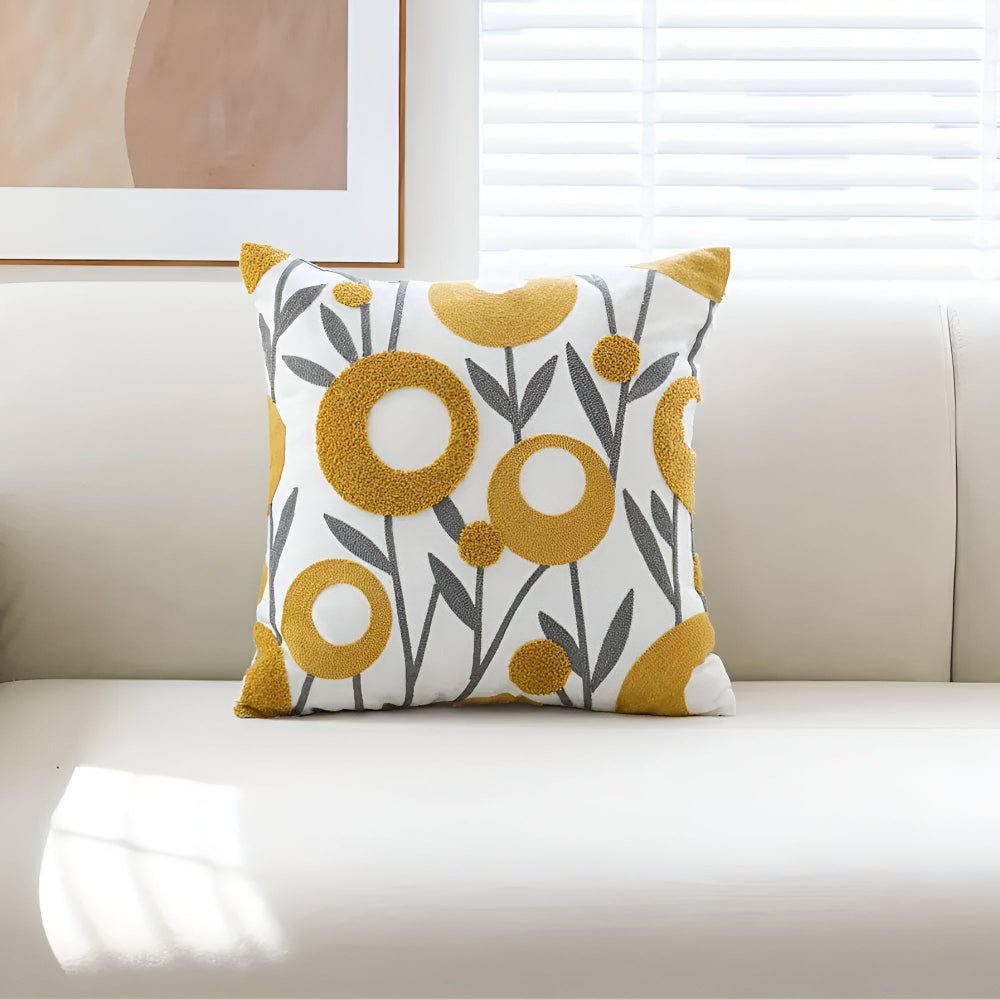 Virelle Maison - Housse de coussin décorative à broderie florale 45×45 cm