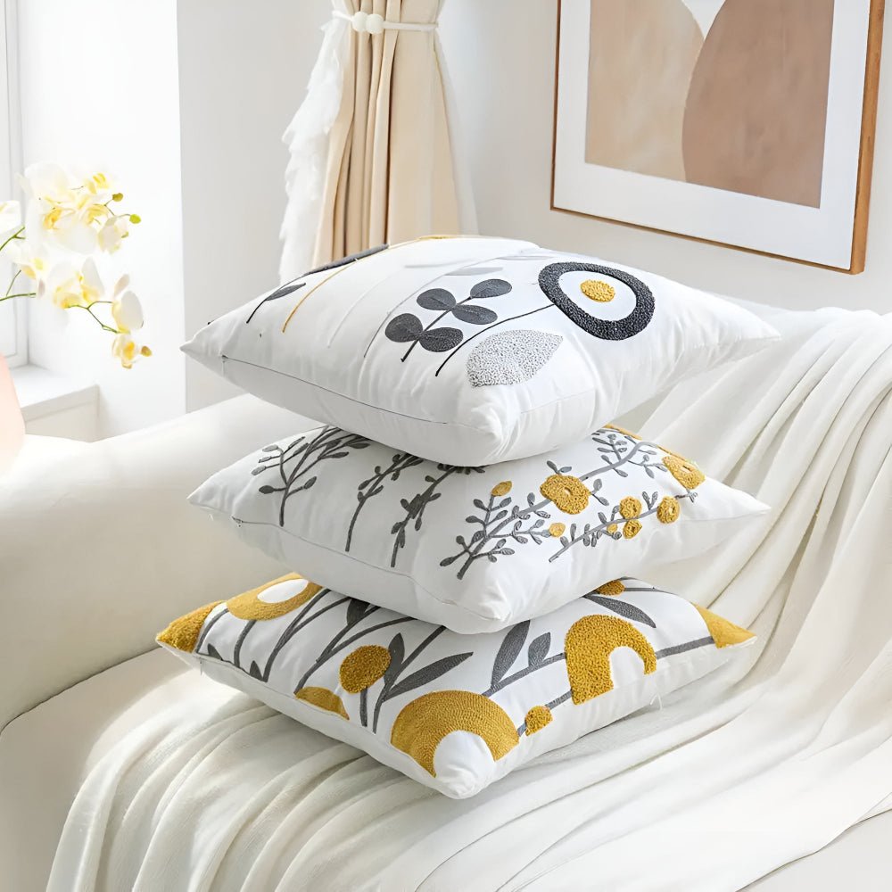 Virelle Maison - Housse de coussin décorative à broderie florale 45×45 cm