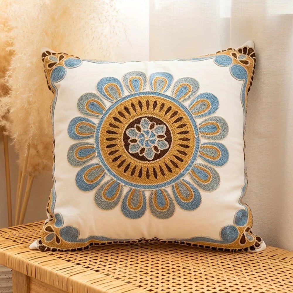 Virelle Maison - Housse de coussin décorative brodée en microfibre vintage