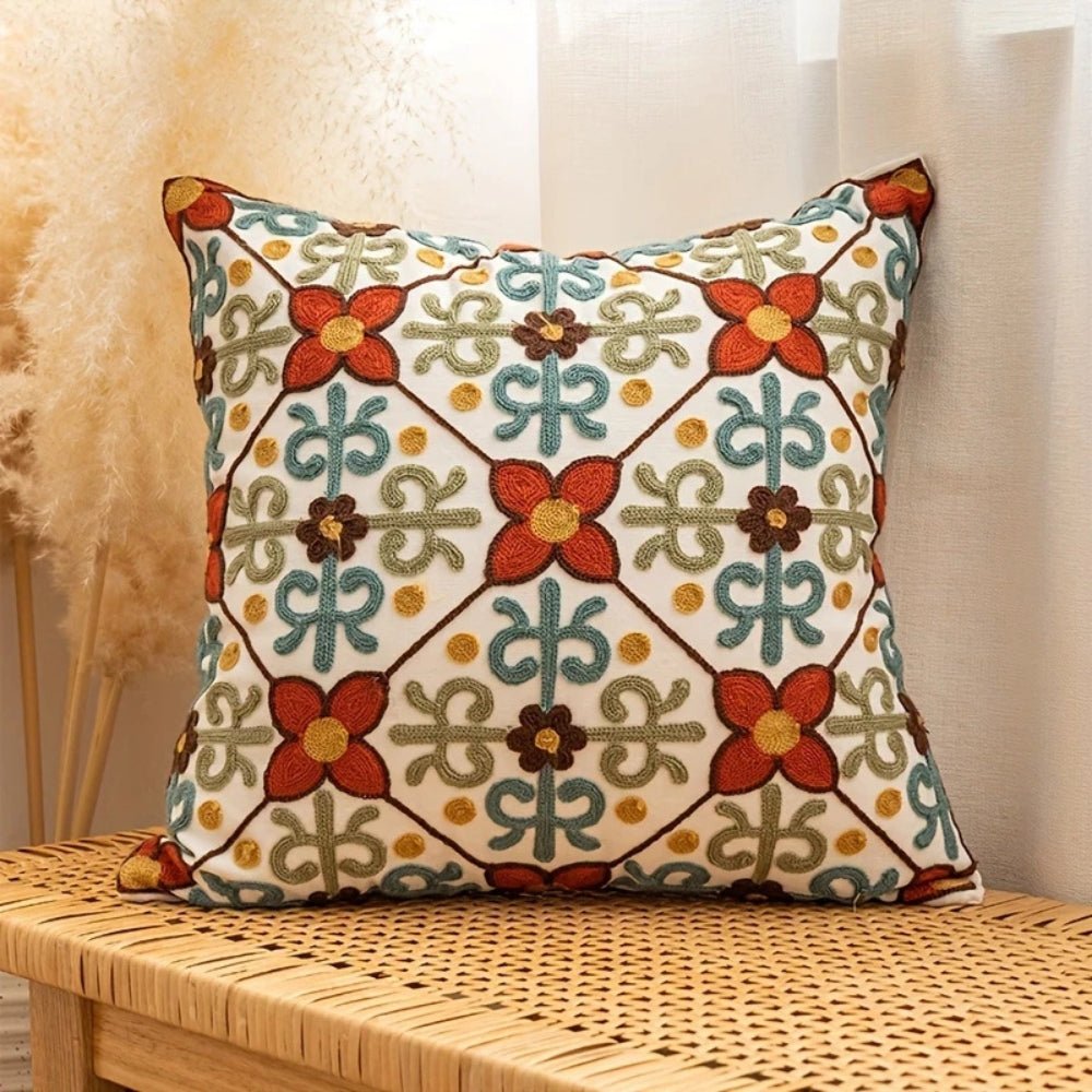 Virelle Maison - Housse de coussin décorative brodée en microfibre vintage