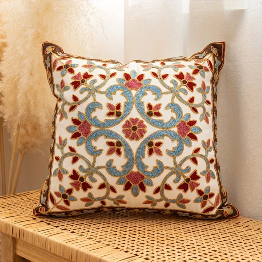 Virelle Maison - Housse de coussin décorative brodée en microfibre vintage