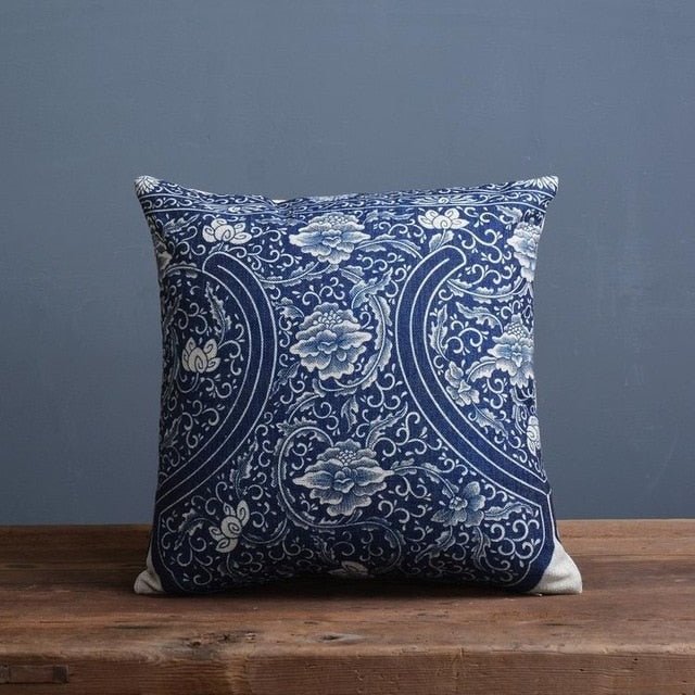 Virelle Maison - Housse de coussin en coton - lin à motif porcelaine bleue | Virelle Maison