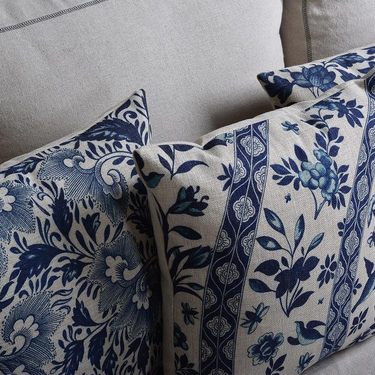 Virelle Maison - Housse de coussin en coton - lin à motif porcelaine bleue | Virelle Maison