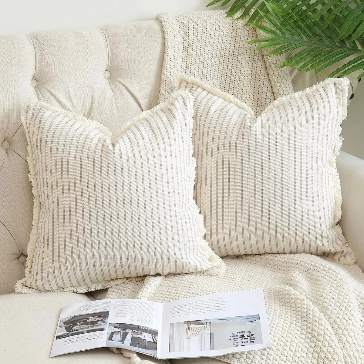 Virelle Maison - Housse de coussin jacquard avec finition volantée blanche | Virelle Maison