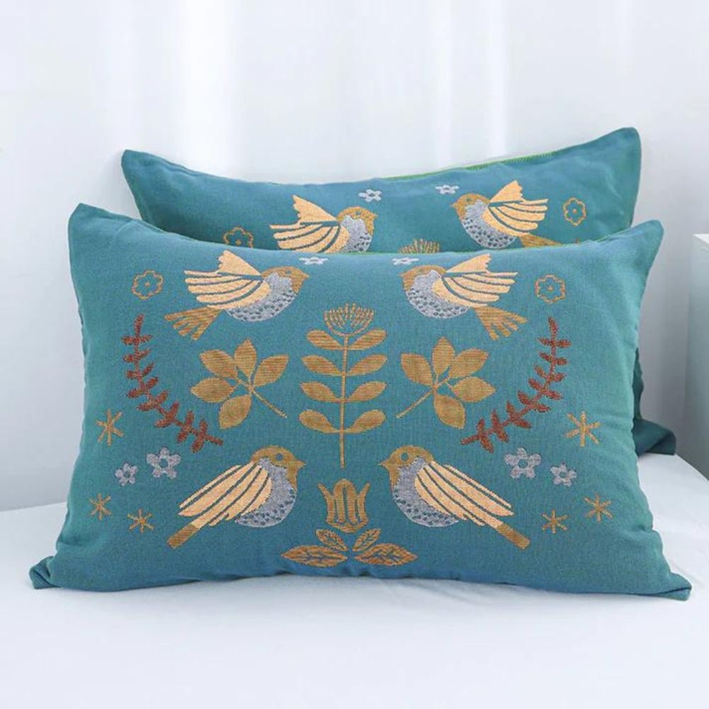 Virelle Maison - Housses de coussin en coton gaufré, motif oiseaux bohème | Virelle Maison