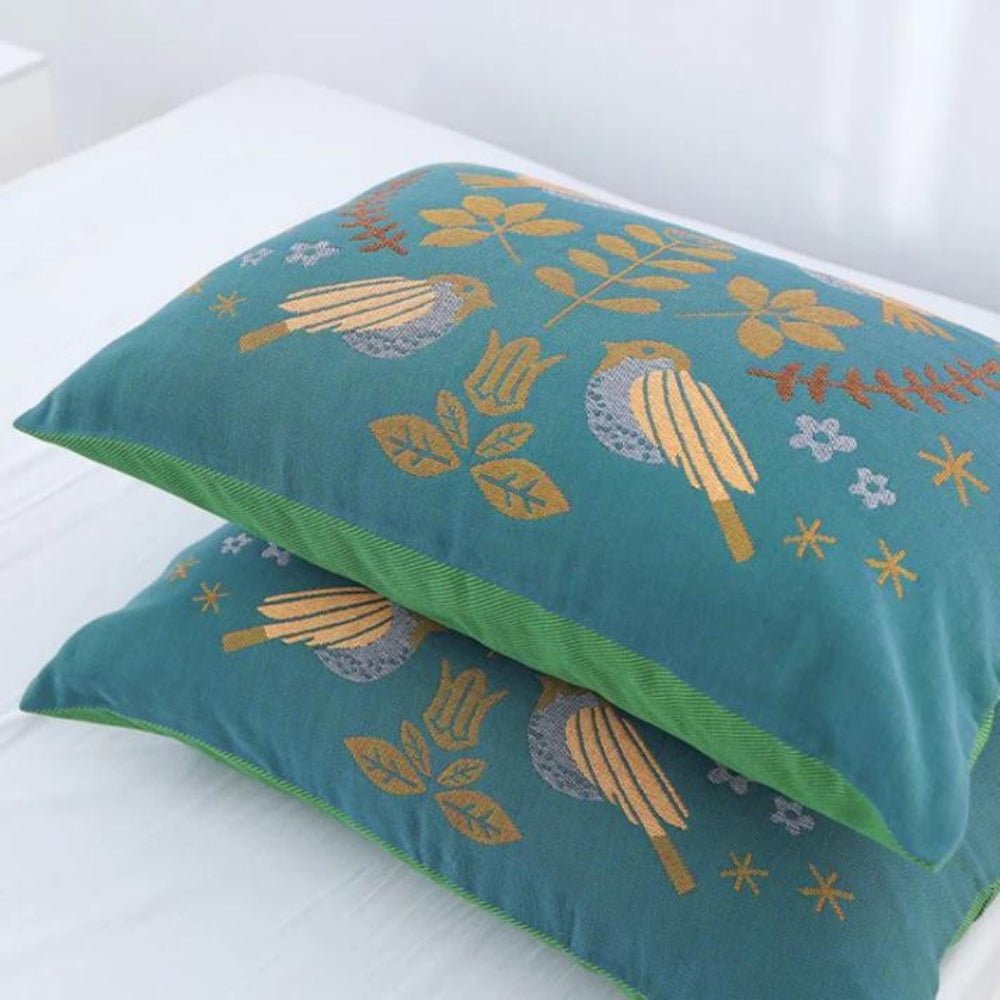 Virelle Maison - Housses de coussin en coton gaufré, motif oiseaux bohème | Virelle Maison