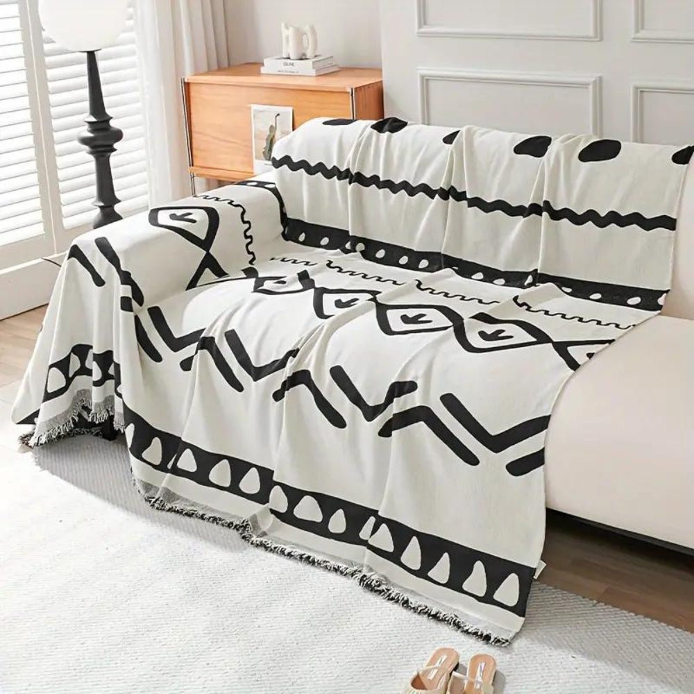 Virelle Maison - Jeté de canapé réversible en chenille douce, motif bohème | Virelle Maison