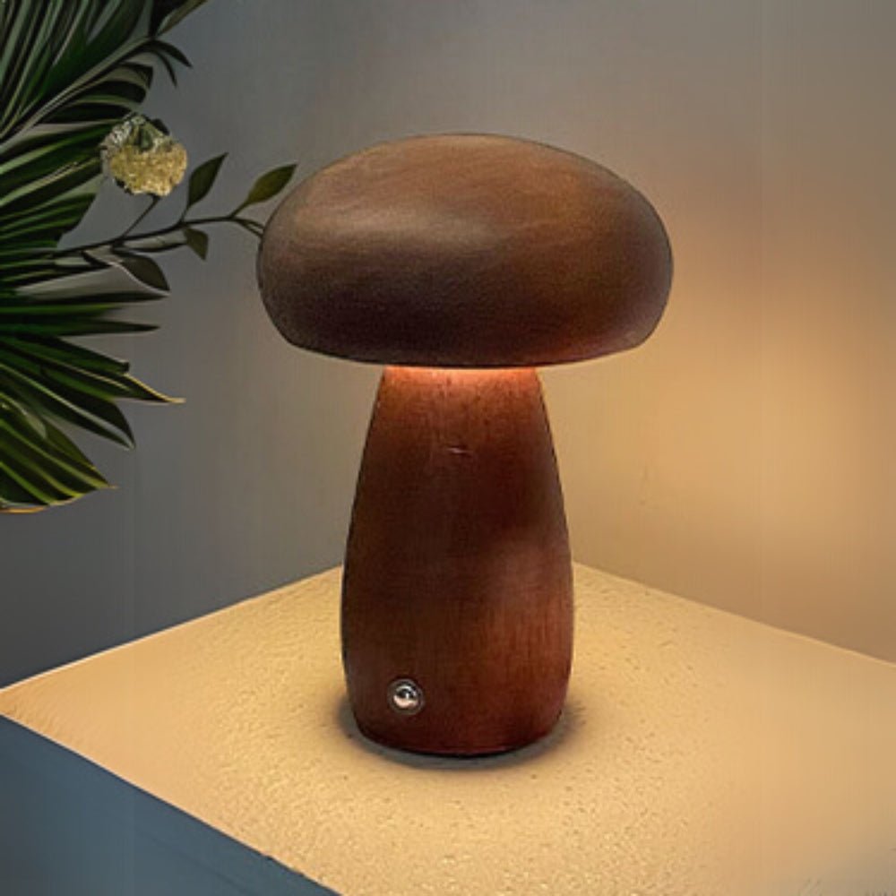 Virelle Maison - Lampe de table champignon en bois avec éclairage LED réglable