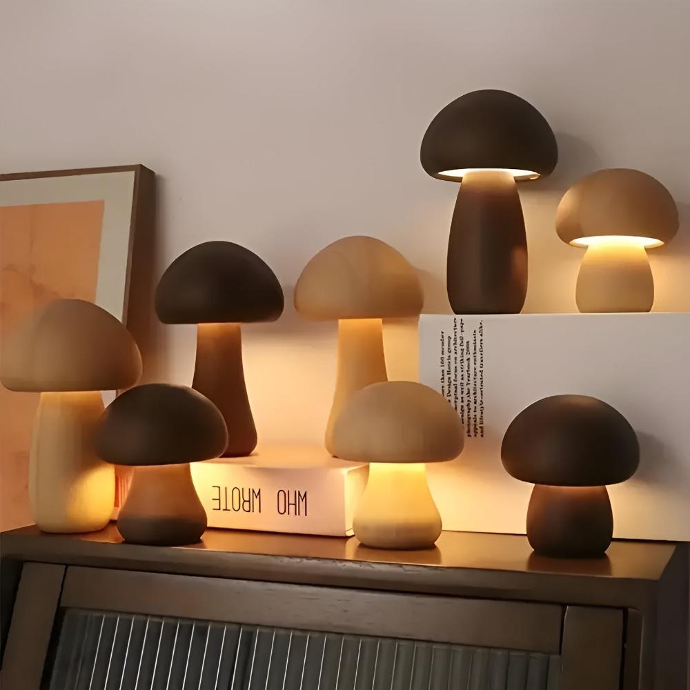 Virelle Maison - Lampe de table champignon en bois avec éclairage LED réglable
