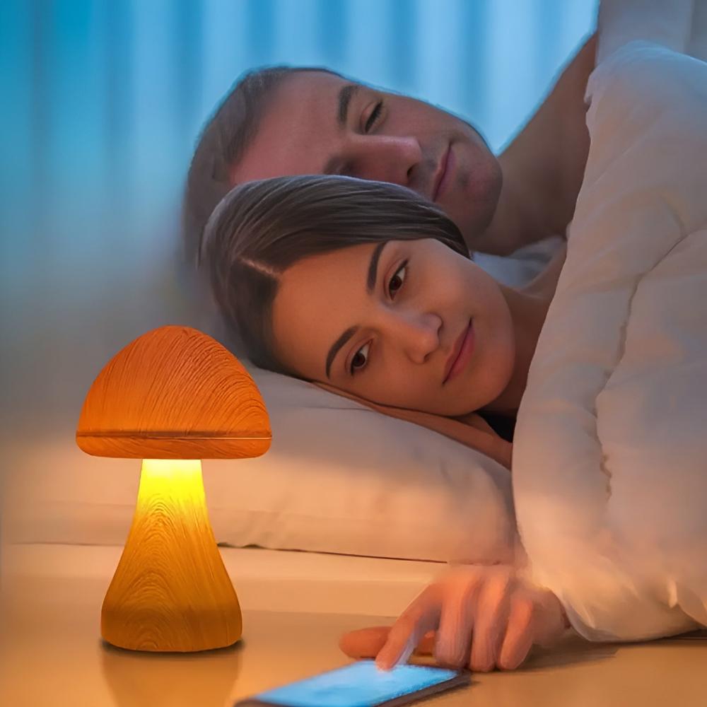 Virelle Maison - Lampe de table champignon en bois avec éclairage LED réglable