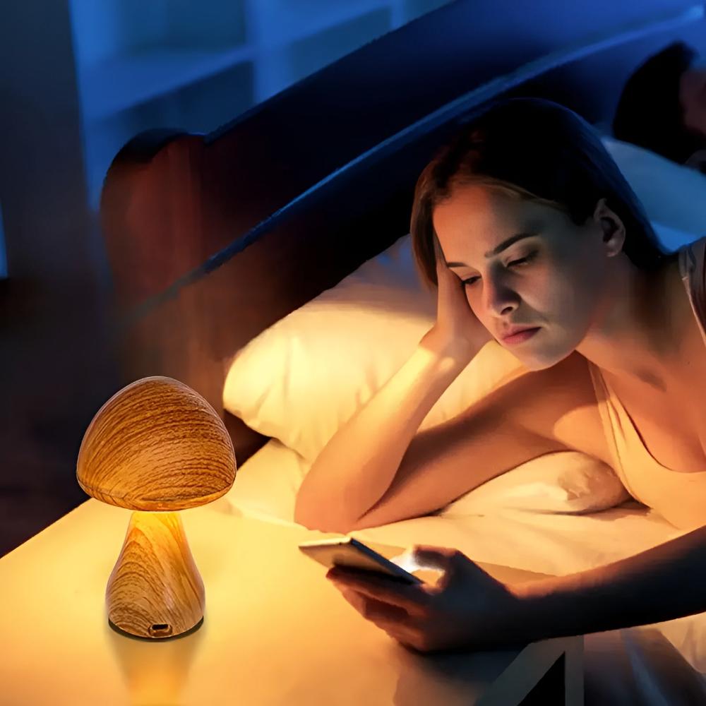 Virelle Maison - Lampe de table champignon en bois avec éclairage LED réglable