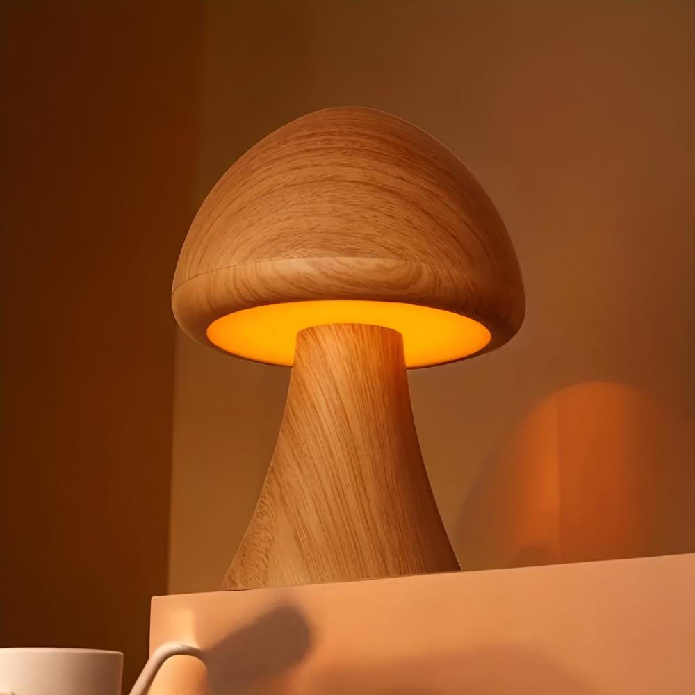 Virelle Maison - Lampe de table champignon en bois avec éclairage LED réglable