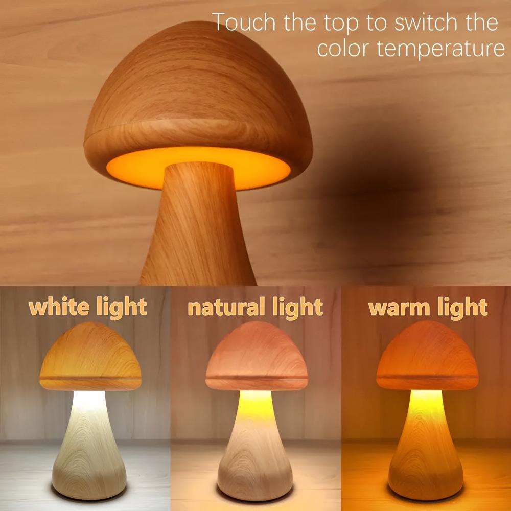 Virelle Maison - Lampe de table champignon en bois avec éclairage LED réglable