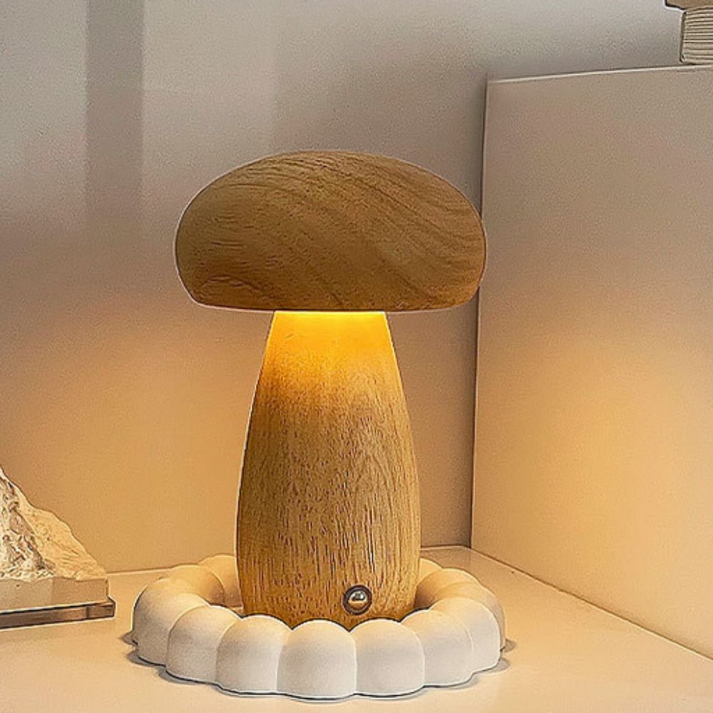 Virelle Maison - Lampe de table champignon en bois avec éclairage LED réglable