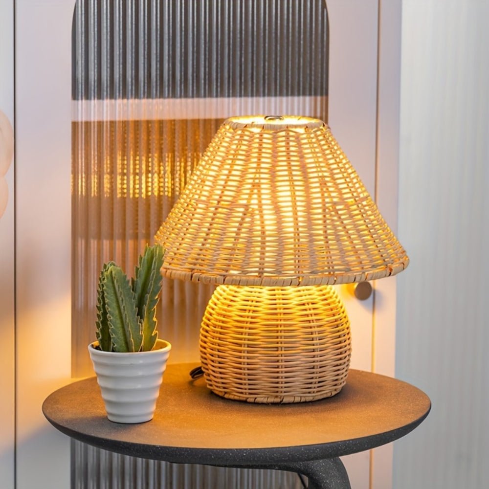 Virelle Maison - Lampe de table en rotin tressé avec abat - jour en bambou naturel