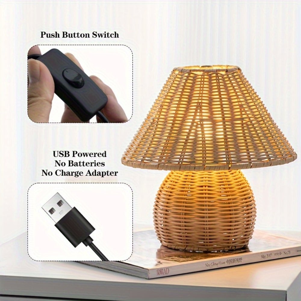Virelle Maison - Lampe de table en rotin tressé avec abat - jour en bambou naturel