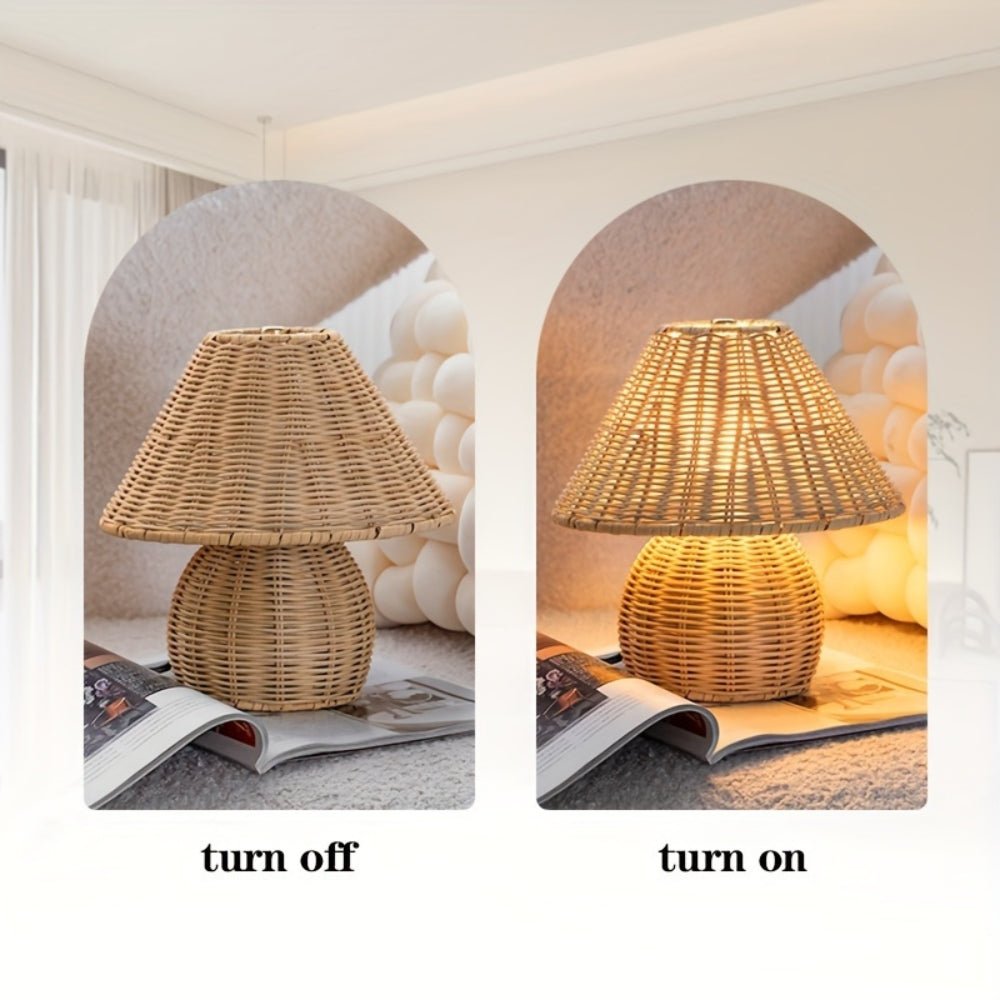 Virelle Maison - Lampe de table en rotin tressé avec abat - jour en bambou naturel
