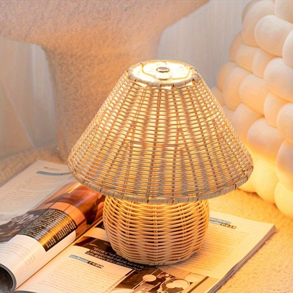 Virelle Maison - Lampe de table en rotin tressé avec abat - jour en bambou naturel