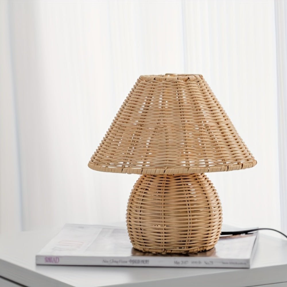 Virelle Maison - Lampe de table en rotin tressé avec abat - jour en bambou naturel