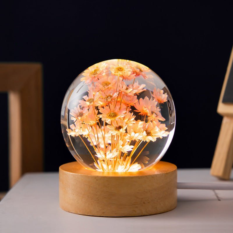 Virelle Maison - Lampe décorative boule en cristal et socle en bois | Virelle Maison