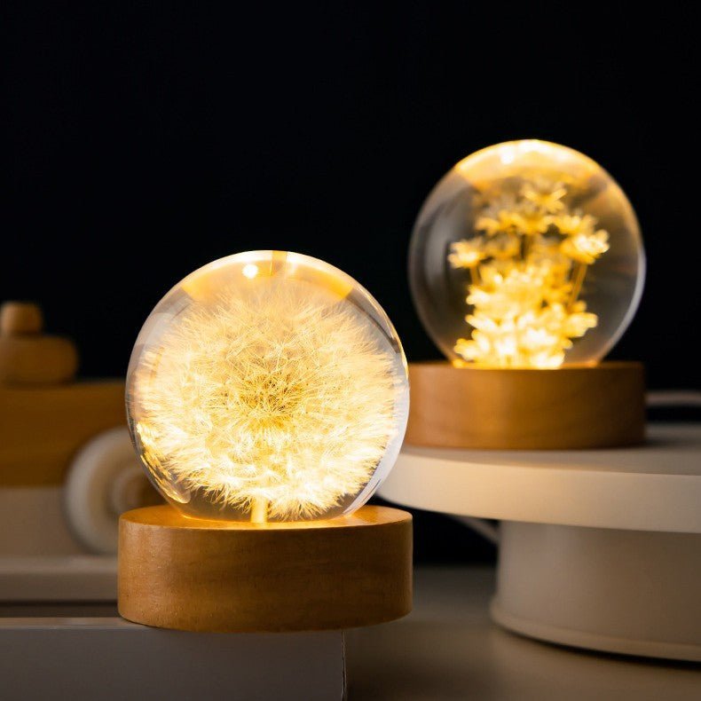 Virelle Maison - Lampe décorative boule en cristal et socle en bois | Virelle Maison