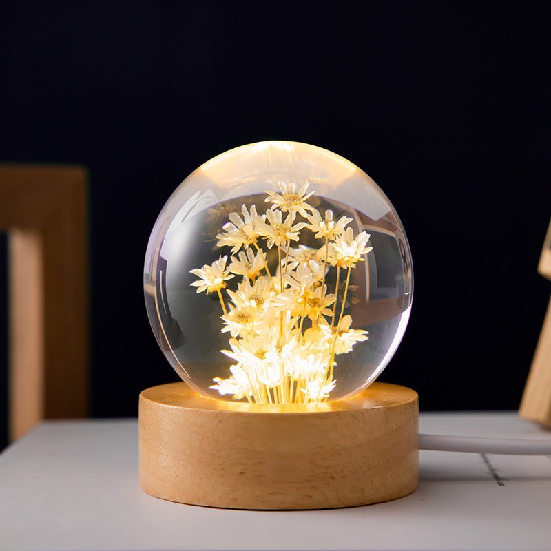 Virelle Maison - Lampe décorative boule en cristal et socle en bois | Virelle Maison