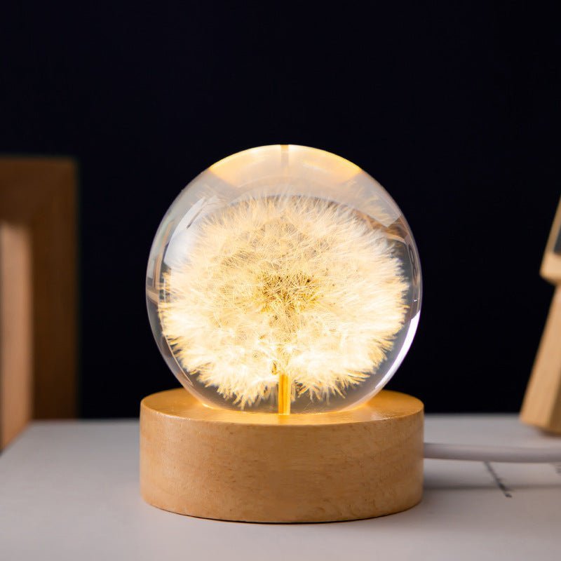 Virelle Maison - Lampe décorative boule en cristal et socle en bois | Virelle Maison