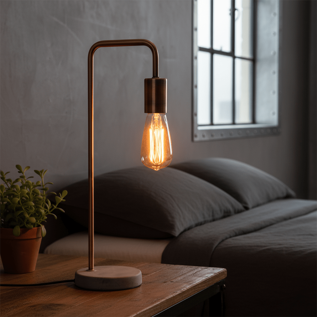 Virelle Maison - Lampe industrielle en cuivre avec base en pierre naturelle | Virelle Maison
