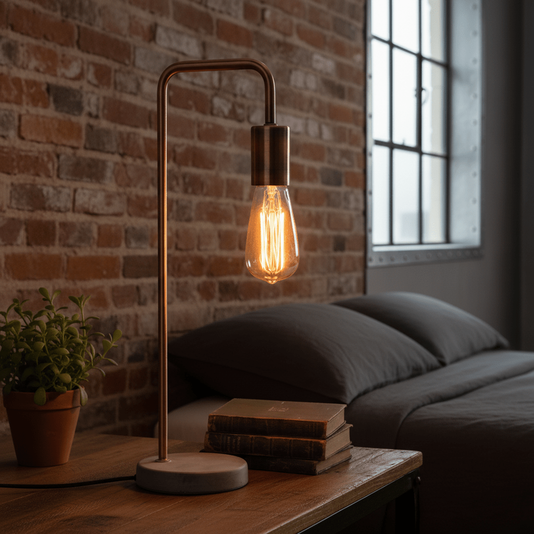 Virelle Maison - Lampe industrielle en cuivre avec base en pierre naturelle | Virelle Maison