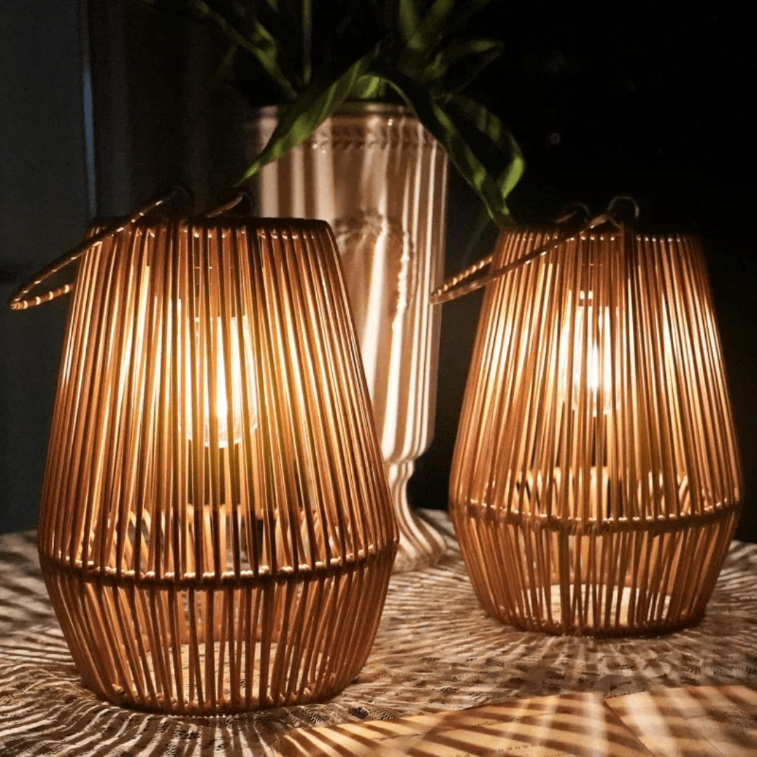 Virelle Maison - Lanterne solaire extérieure en rotin tressé et LED intégrée | Virelle Maison