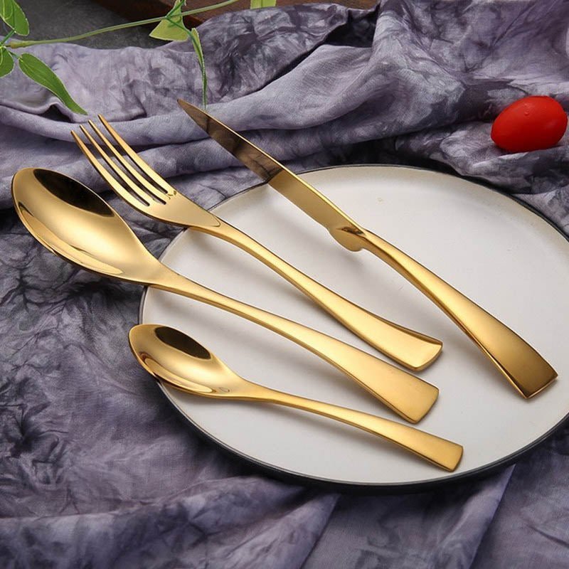 Virelle Maison - Ménagère dorée en acier inoxydable – Finition miroir brillante | Virelle Maison