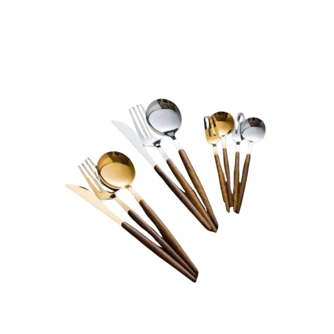 Virelle Maison - Ménagère en acier inoxydable brossé – Détails bois naturel | Virelle Maison