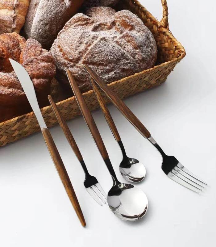 Virelle Maison - Ménagère en acier inoxydable brossé – Détails bois naturel | Virelle Maison