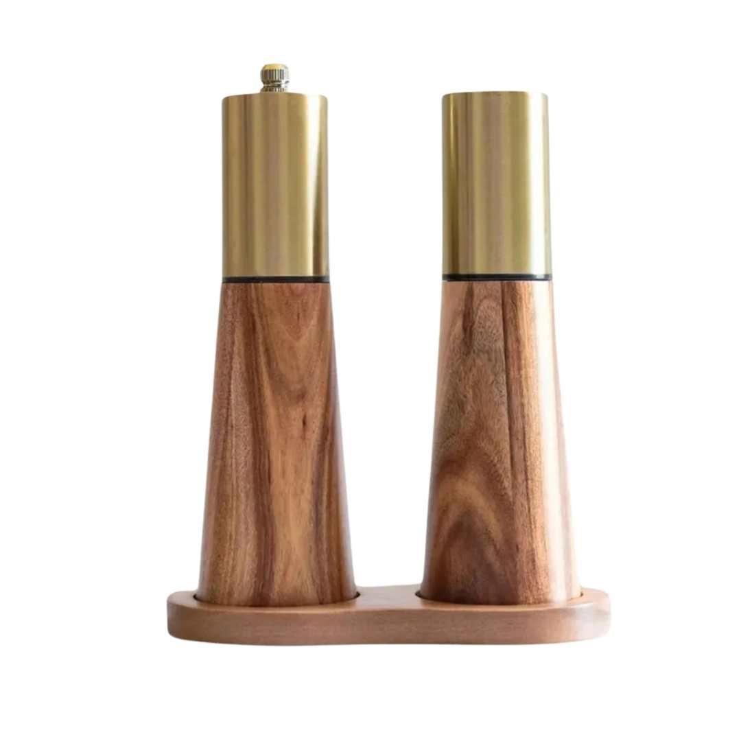 Virelle Maison - Moulin à épices manuel en bois naturel – Finition acier doré | Virelle Maison