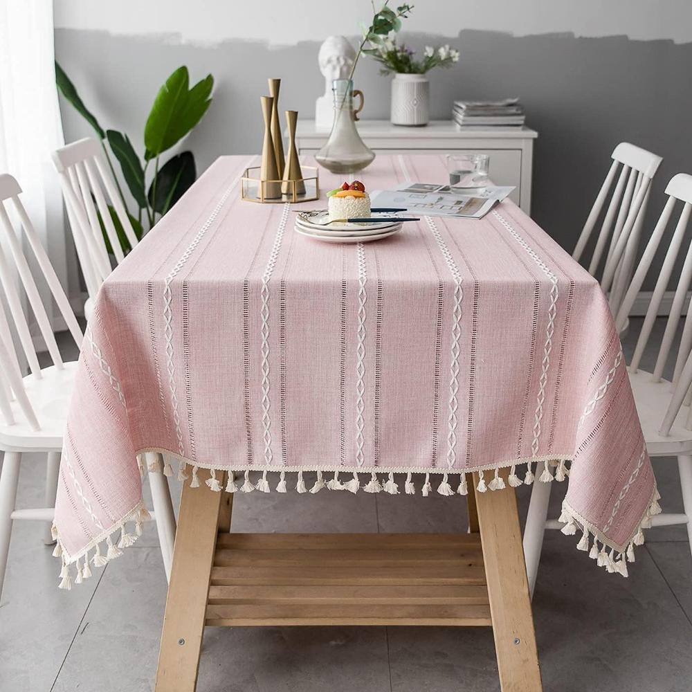 Virelle Maison - Nappe coton - lin rayée brodée | Virelle Maison