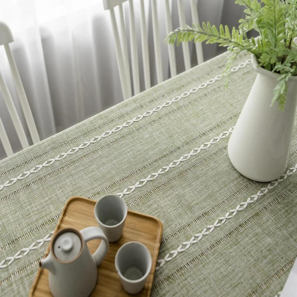 Virelle Maison - Nappe coton - lin rayée brodée | Virelle Maison
