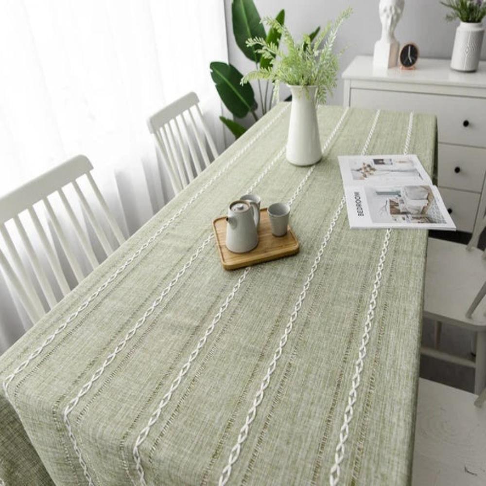 Virelle Maison - Nappe coton - lin rayée brodée | Virelle Maison