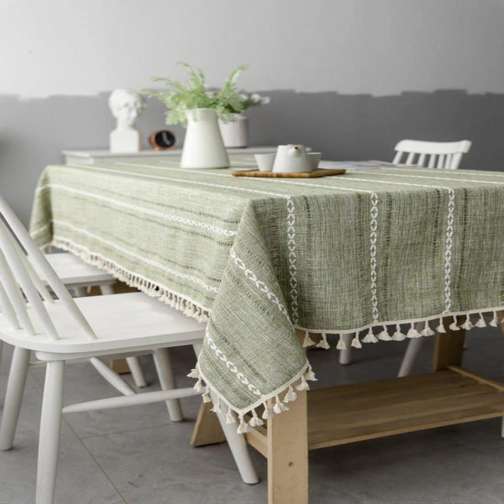 Virelle Maison - Nappe coton - lin rayée brodée | Virelle Maison