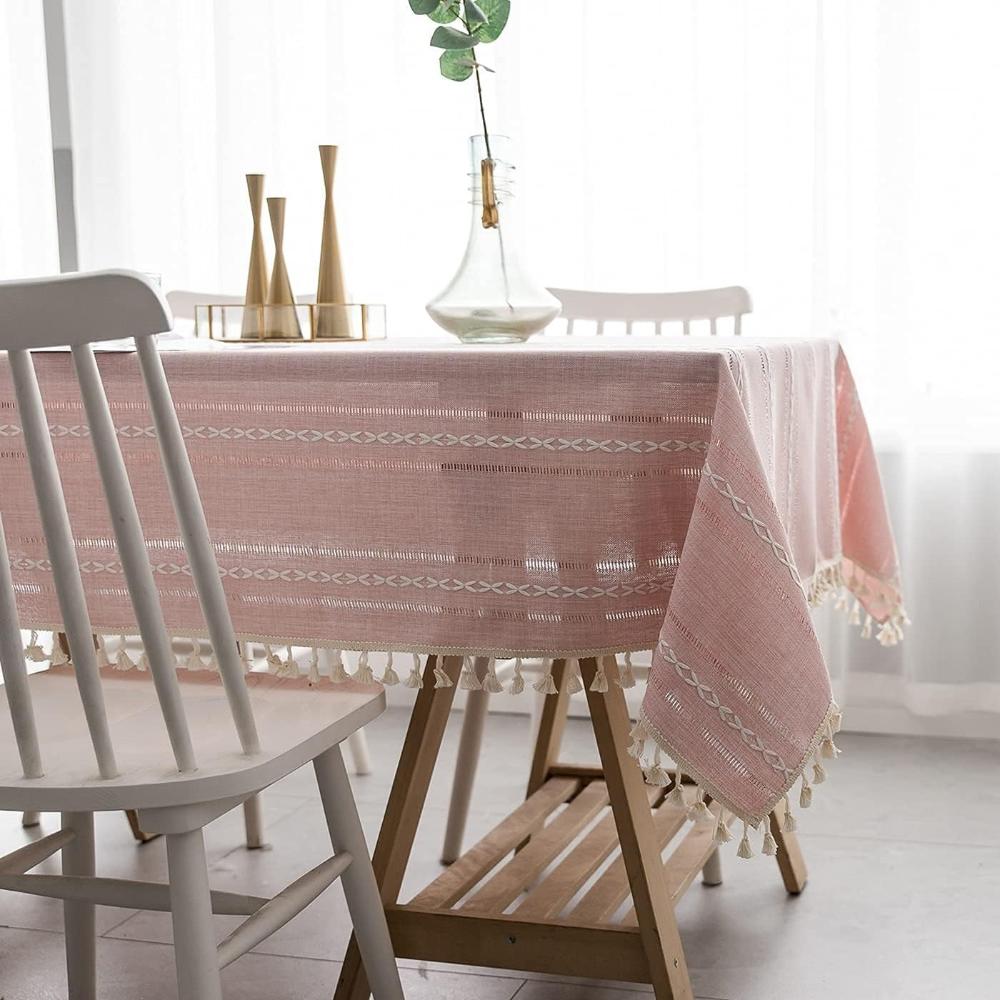 Virelle Maison - Nappe coton - lin rayée brodée | Virelle Maison