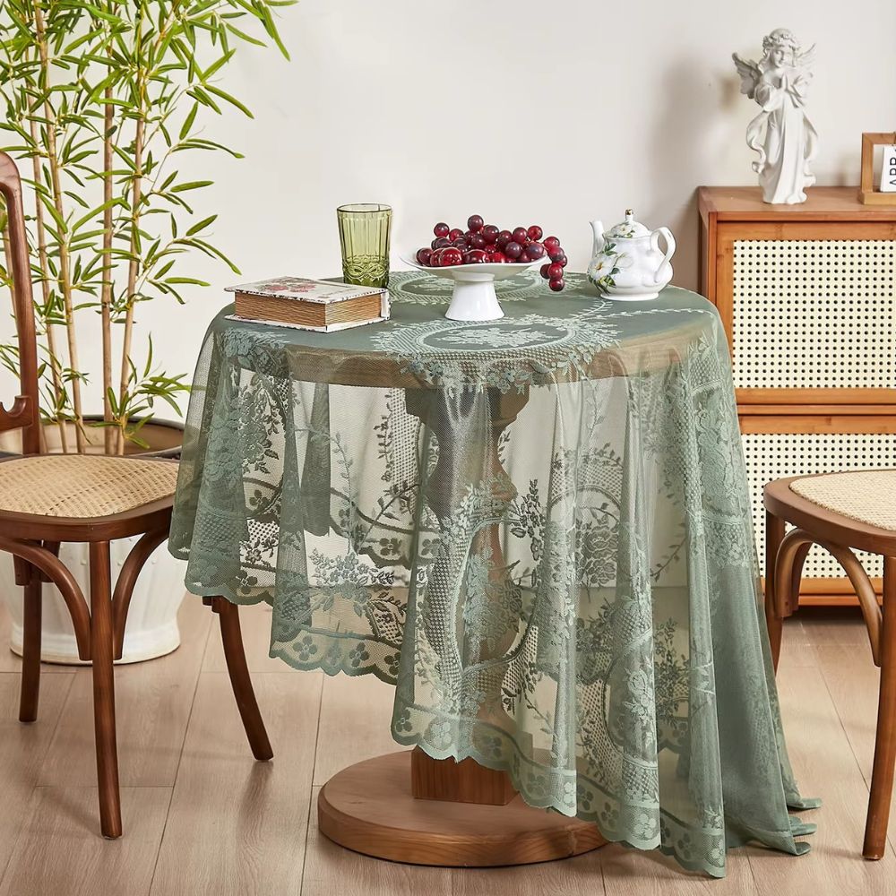 Virelle Maison - Nappe ronde ajourée en dentelle florale translucide