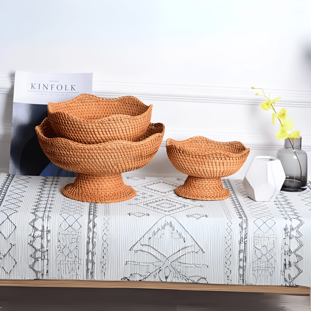 Virelle Maison - Panier à fruits en rotin naturel tressé à la main